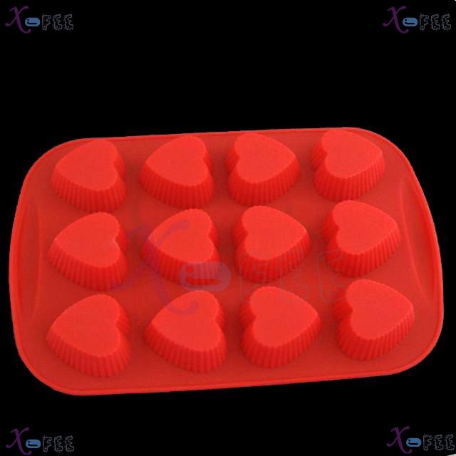 dgmj00026 DIY FOOD RED Kitchen 12 Heart Shape Silicone Bakeware Baking Mold Jelly Cake PAN 1