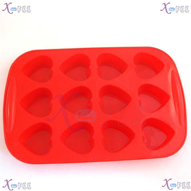 dgmj00026 DIY FOOD RED Kitchen 12 Heart Shape Silicone Bakeware Baking Mold Jelly Cake PAN 2