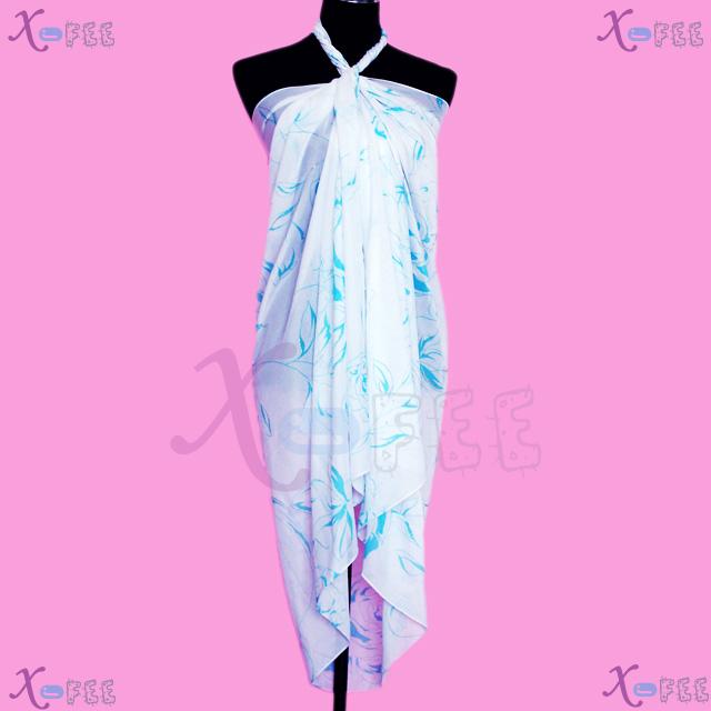 estj00253 Blue White Roses Bronzing Skirt Dress Wrap Cover-up Swimwear Scarf Beach Sarong 1