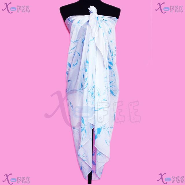 estj00253 Blue White Roses Bronzing Skirt Dress Wrap Cover-up Swimwear Scarf Beach Sarong 2