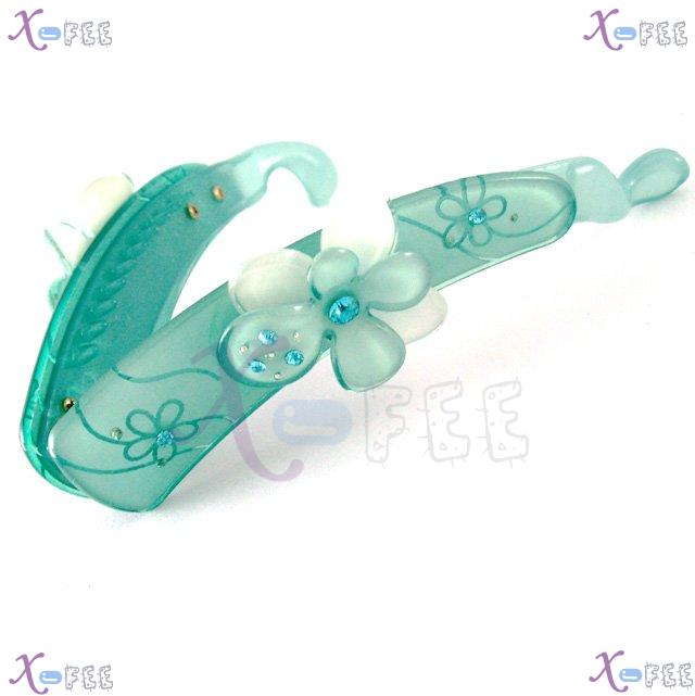 fj00316 Green Flower Acrylic Metal Beads Deco Crystal Hair Jewelry Claw Vertical Clamp 3