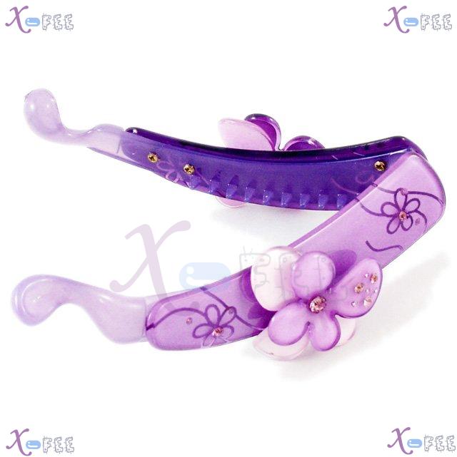 fj00317 Purple Flower Acrylic Metal Beads Deco Crystal Hair Jewelry Claw Vertical Clamp 1