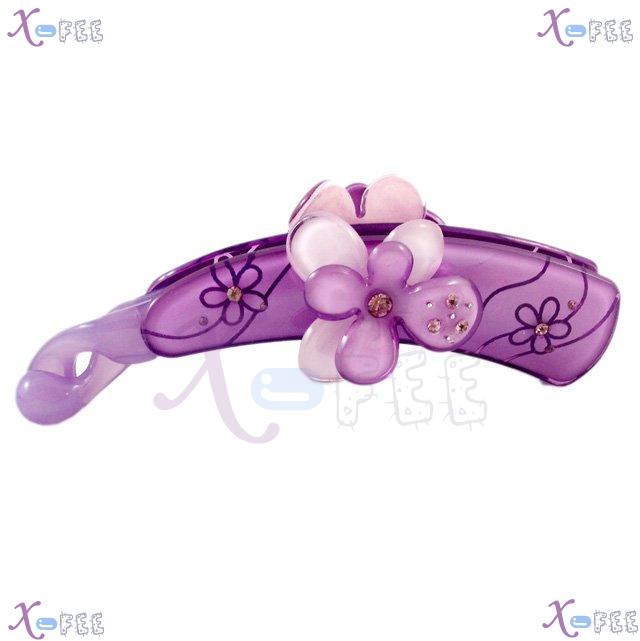 fj00317 Purple Flower Acrylic Metal Beads Deco Crystal Hair Jewelry Claw Vertical Clamp 2
