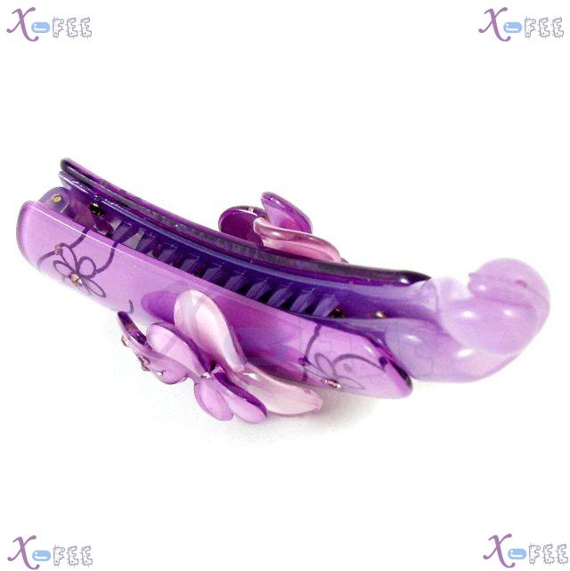 fj00317 Purple Flower Acrylic Metal Beads Deco Crystal Hair Jewelry Claw Vertical Clamp 3