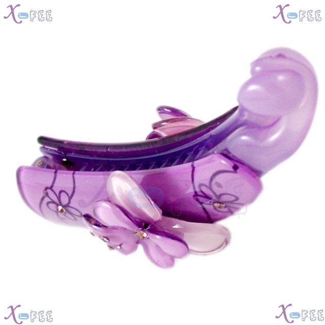 fj00317 Purple Flower Acrylic Metal Beads Deco Crystal Hair Jewelry Claw Vertical Clamp 4