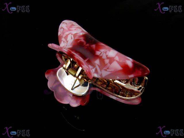 fj00338 Pink Flower Woman Hair Jewelry Acrylic With Screw Golden 2 Layers Claws Clamp 2