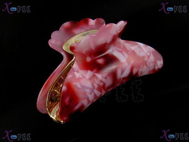 fj00338 Pink Flower Woman Hair Jewelry Acrylic With Screw Golden 2 Layers Claws Clamp 4