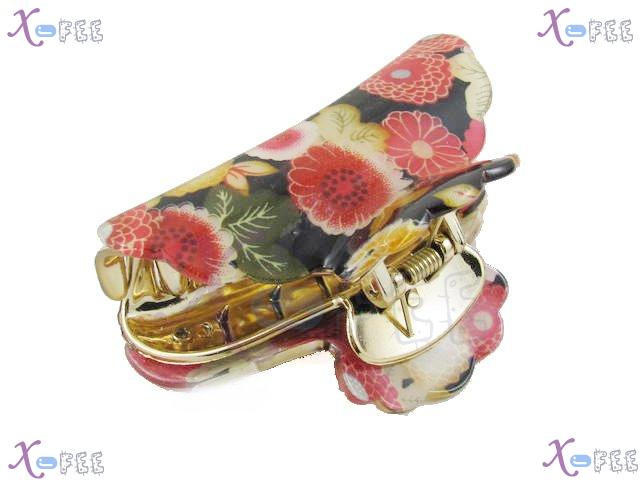 fj00369 New Black Red Flower Acrylic With Screw Hair Jewelry Golden 2 Layers Claws Clamp 1