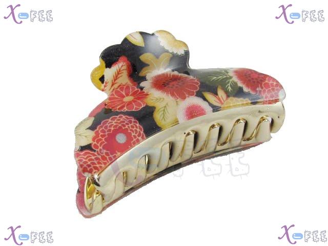 fj00369 New Black Red Flower Acrylic With Screw Hair Jewelry Golden 2 Layers Claws Clamp 2