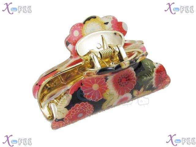 fj00369 New Black Red Flower Acrylic With Screw Hair Jewelry Golden 2 Layers Claws Clamp 3