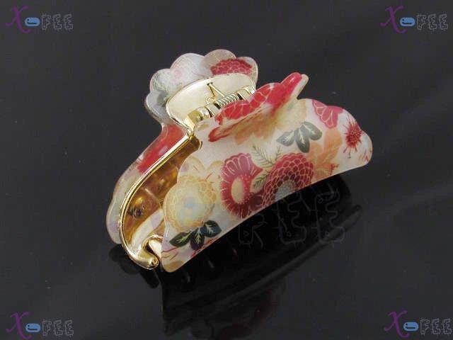 fj00370 Red Fashion Flower Acrylic With Screw Hair Jewelry Golden 2 Layers Claws Clamp 2