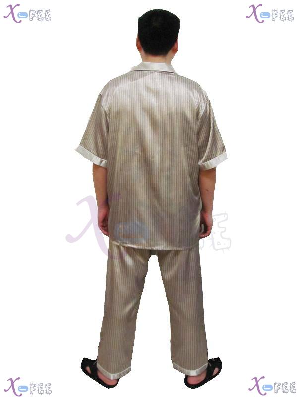 isy00008 Light Coffee Man Sleepwear Stripes Clothing Satin Intimate Robe Pajama Sets XL 4