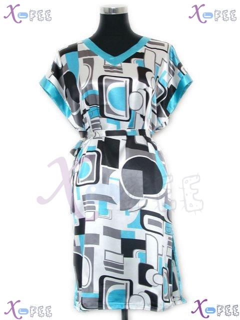 isy00027 Nightgown Short Sleeve Geometric Pattern Pajamas Robe 1