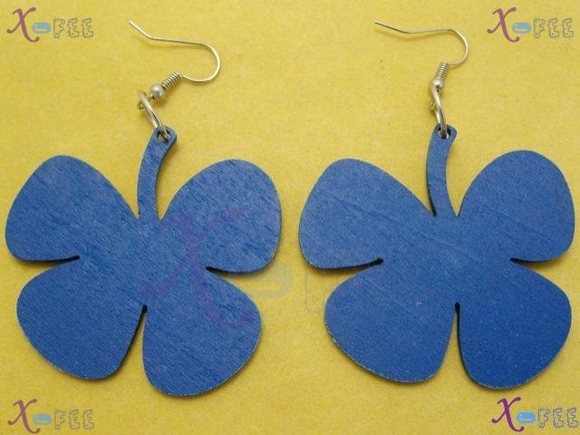 mteh00015 New Bohemia Craftswork lady Wooden Blue Flower 925 Sterling Silver Hook Earrings 4