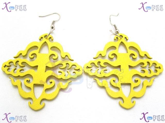 mteh00027 NEW Fashion Jewelry Woman 925 Sterling Silver Hook Crafts Yellow Wooden Earrings 1
