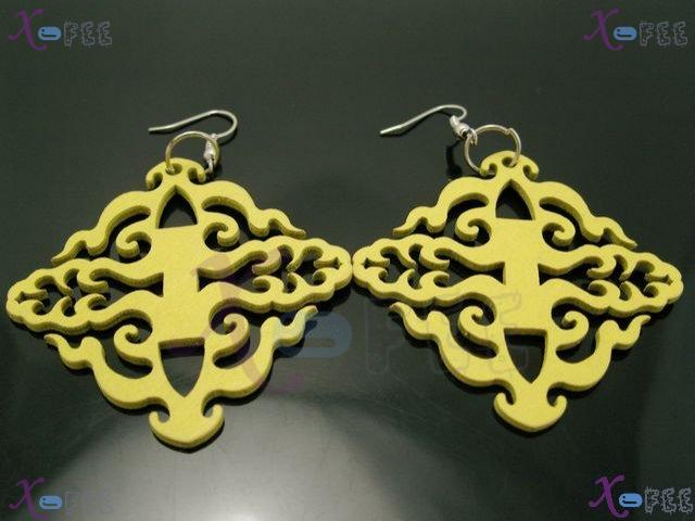 mteh00027 NEW Fashion Jewelry Woman 925 Sterling Silver Hook Crafts Yellow Wooden Earrings 2