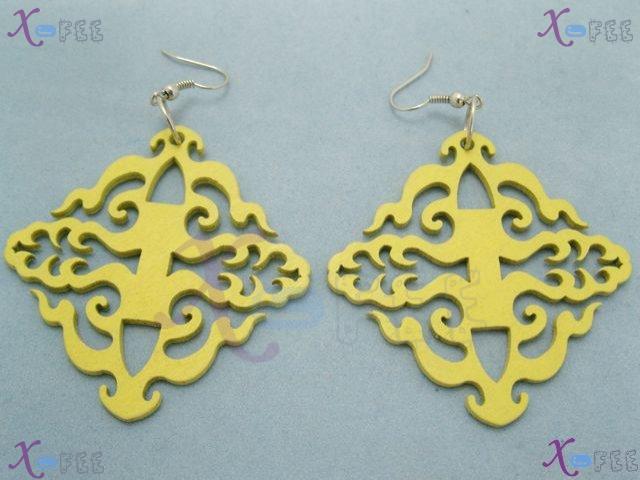 mteh00027 NEW Fashion Jewelry Woman 925 Sterling Silver Hook Crafts Yellow Wooden Earrings 3