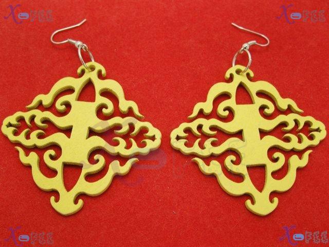 mteh00027 NEW Fashion Jewelry Woman 925 Sterling Silver Hook Crafts Yellow Wooden Earrings 4