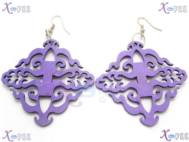 mteh00034 New Ladies Jewelry Design Crafts Purple Wooden 925 Sterling Silver Hook Earrings 1
