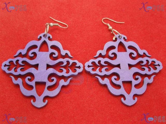 mteh00034 New Ladies Jewelry Design Crafts Purple Wooden 925 Sterling Silver Hook Earrings 2