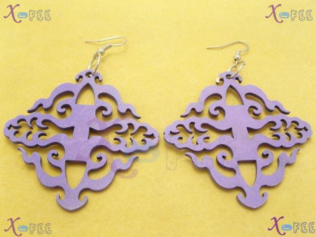 mteh00034 New Ladies Jewelry Design Crafts Purple Wooden 925 Sterling Silver Hook Earrings 3
