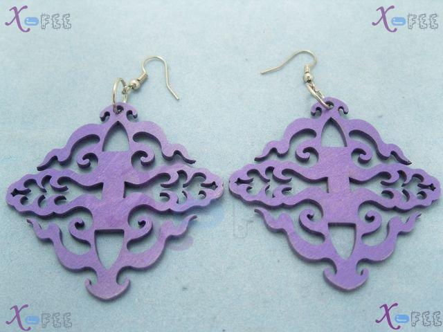 mteh00034 New Ladies Jewelry Design Crafts Purple Wooden 925 Sterling Silver Hook Earrings 4