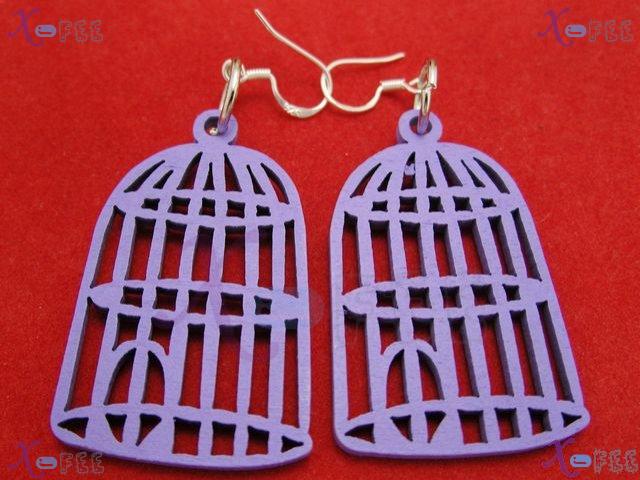 mteh00202 New Woman Jewelry Crafts Lavender Bird Cage Wooden 925 Sterling Silver Earrings 1