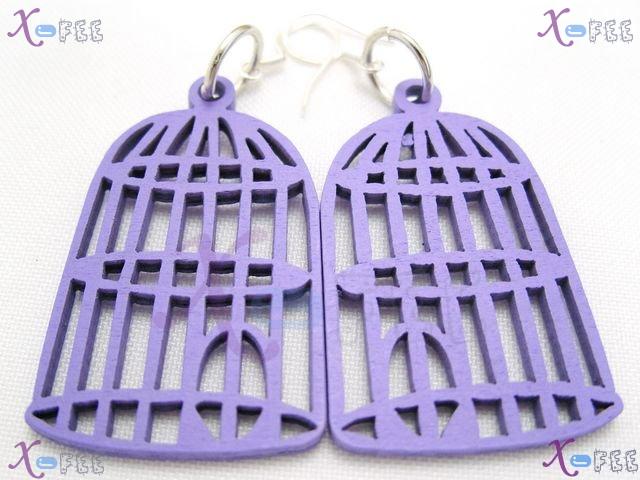 mteh00202 New Woman Jewelry Crafts Lavender Bird Cage Wooden 925 Sterling Silver Earrings 4