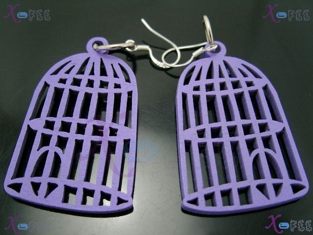 mteh00203 New Fashion Jewelry Crafts Bird Cage Craft Wooden 925 Sterling Silver Earrings 1