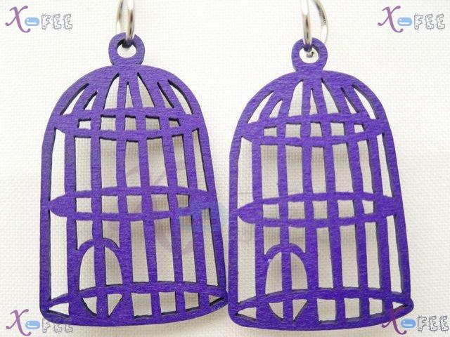mteh00203 New Fashion Jewelry Crafts Bird Cage Craft Wooden 925 Sterling Silver Earrings 2