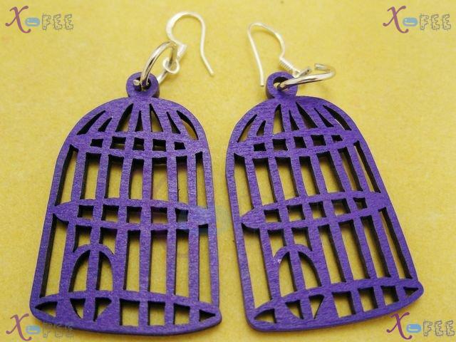 mteh00203 New Fashion Jewelry Crafts Bird Cage Craft Wooden 925 Sterling Silver Earrings 3
