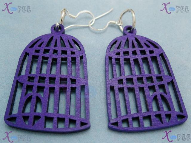 mteh00203 New Fashion Jewelry Crafts Bird Cage Craft Wooden 925 Sterling Silver Earrings 4