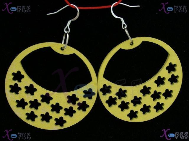 mteh00246 Fashion Jewelry Crafts Yellow Blue Snowflake Wood 925 Sterling Silver Earring 1