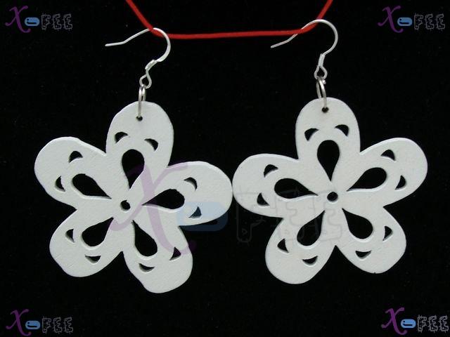 mteh00261 Fashion Jewelry Crafts Pure White Plum Blossom Wooden Sterling Silver Earring 1