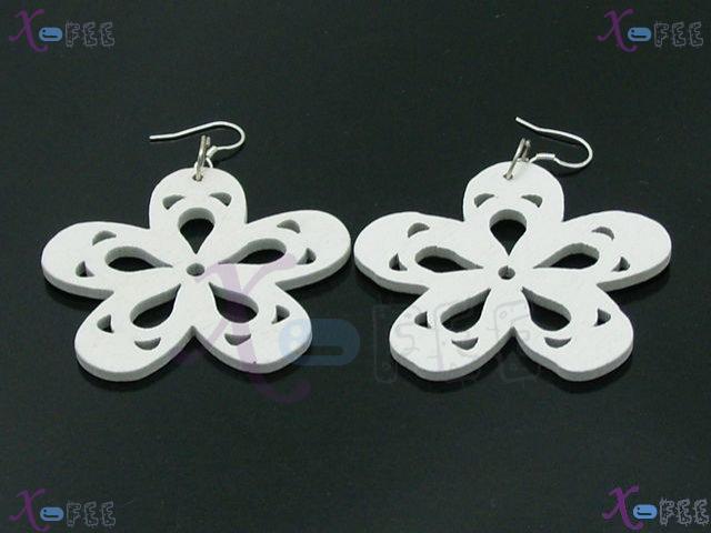 mteh00261 Fashion Jewelry Crafts Pure White Plum Blossom Wooden Sterling Silver Earring 2