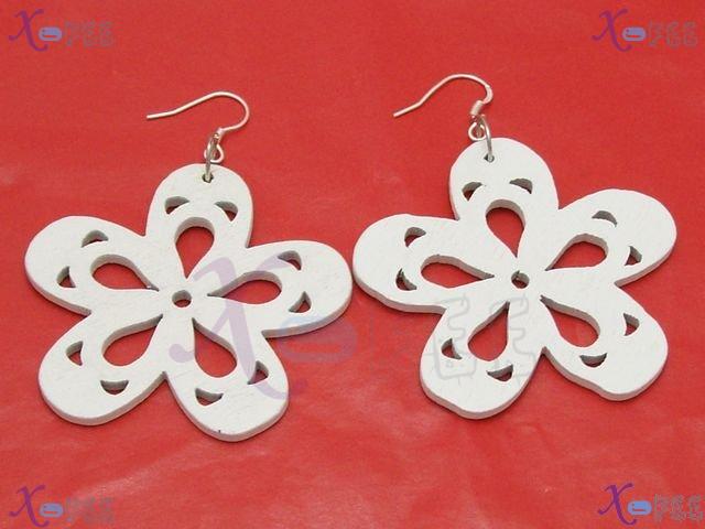 mteh00261 Fashion Jewelry Crafts Pure White Plum Blossom Wooden Sterling Silver Earring 3