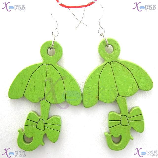 mteh00298 Bohemia Fashion Jewelry Crafts Green Umbrella 925 Sterling Silver Hook Earrings 2
