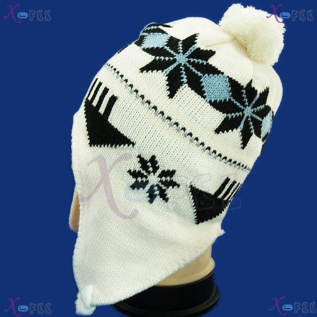 mzst00352 New Cream Black Trendy Woman Accessory Snowflake Earflap Cap Warm Winter Ski Hat 1