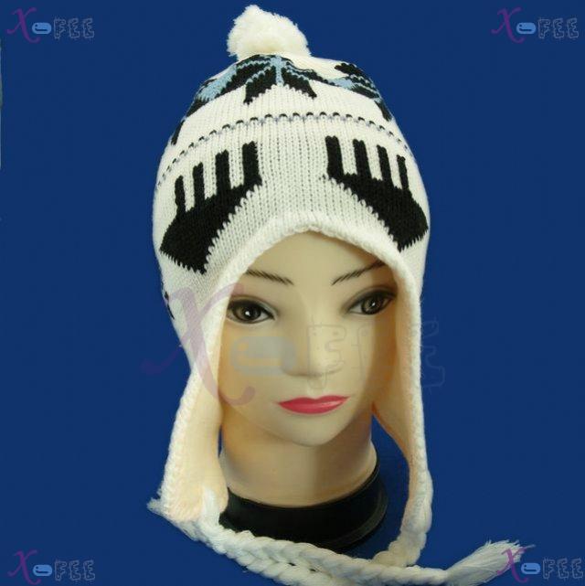 mzst00352 New Cream Black Trendy Woman Accessory Snowflake Earflap Cap Warm Winter Ski Hat 2
