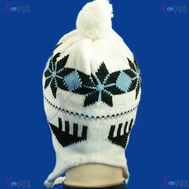 mzst00352 New Cream Black Trendy Woman Accessory Snowflake Earflap Cap Warm Winter Ski Hat 4