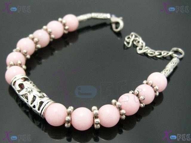sl00503 Tibet Silver Fashion Jewelry Pink Agate Beads Flower Minority China Bracelet 1