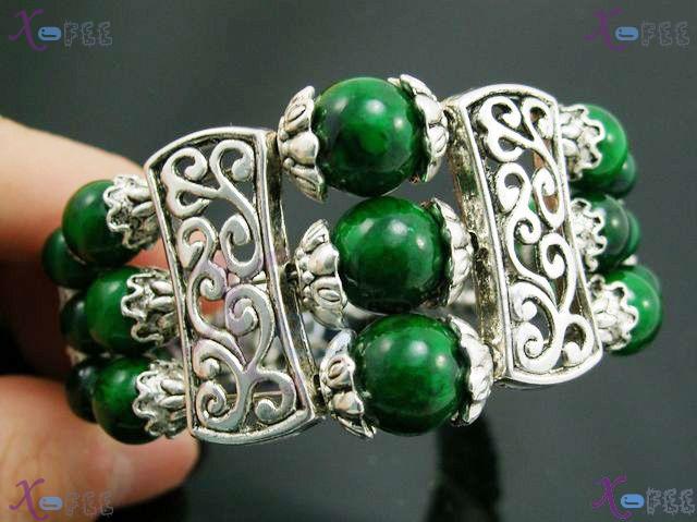 sz00239 New High-quality Tribal Tibetan Jewelry Silver Alloy Bead cap Malachite Bracelet 1