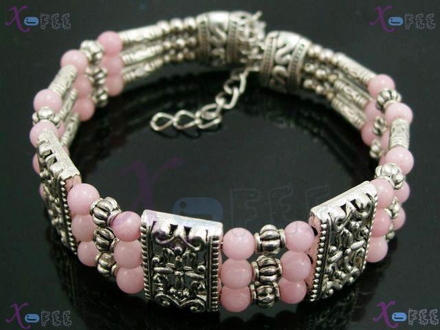 sz00242 NEW Fashion Jewelry Handmade Pink Tibetan Agate BEADS Alloy Spacers Bracelet 1