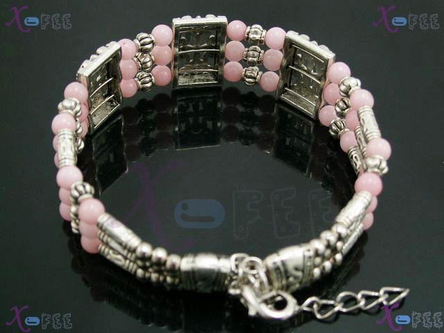 sz00242 NEW Fashion Jewelry Handmade Pink Tibetan Agate BEADS Alloy Spacers Bracelet 2