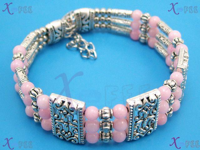 sz00242 NEW Fashion Jewelry Handmade Pink Tibetan Agate BEADS Alloy Spacers Bracelet 3