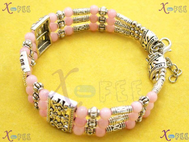 sz00242 NEW Fashion Jewelry Handmade Pink Tibetan Agate BEADS Alloy Spacers Bracelet 4