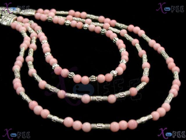 tsxl00004 New Tibetan Fashion Jewelry Ethnic Pink AGATE Beads 3S Silver Minority Necklace 3