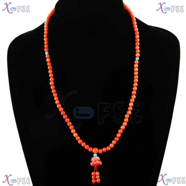 zjfz00071 Religion Spirituality Buddhism Turquoise Coral Lotus 108 Prayer beads Necklace 1