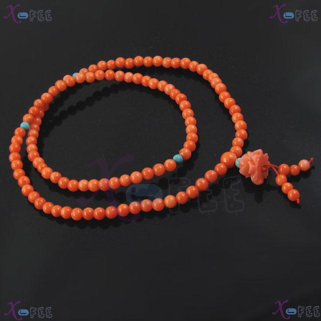 zjfz00071 Religion Spirituality Buddhism Turquoise Coral Lotus 108 Prayer beads Necklace 2