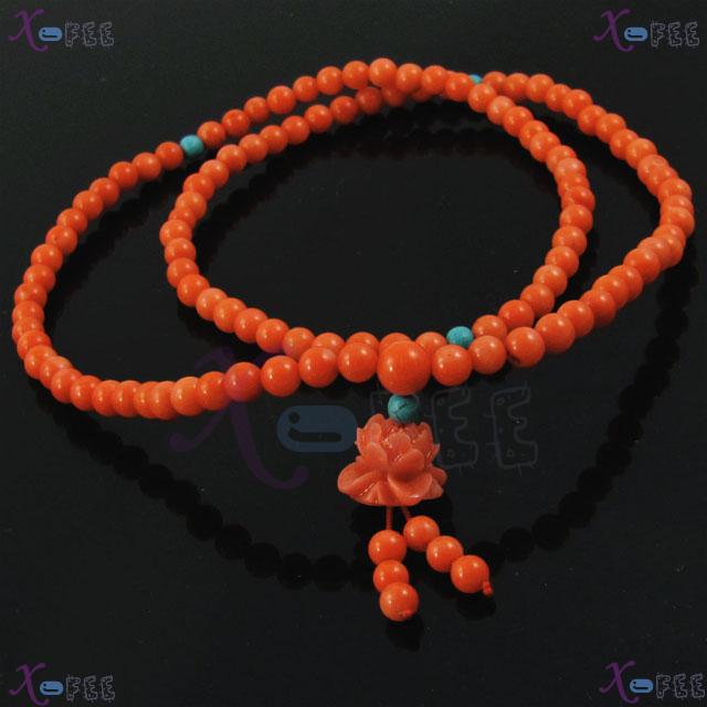 zjfz00071 Religion Spirituality Buddhism Turquoise Coral Lotus 108 Prayer beads Necklace 3